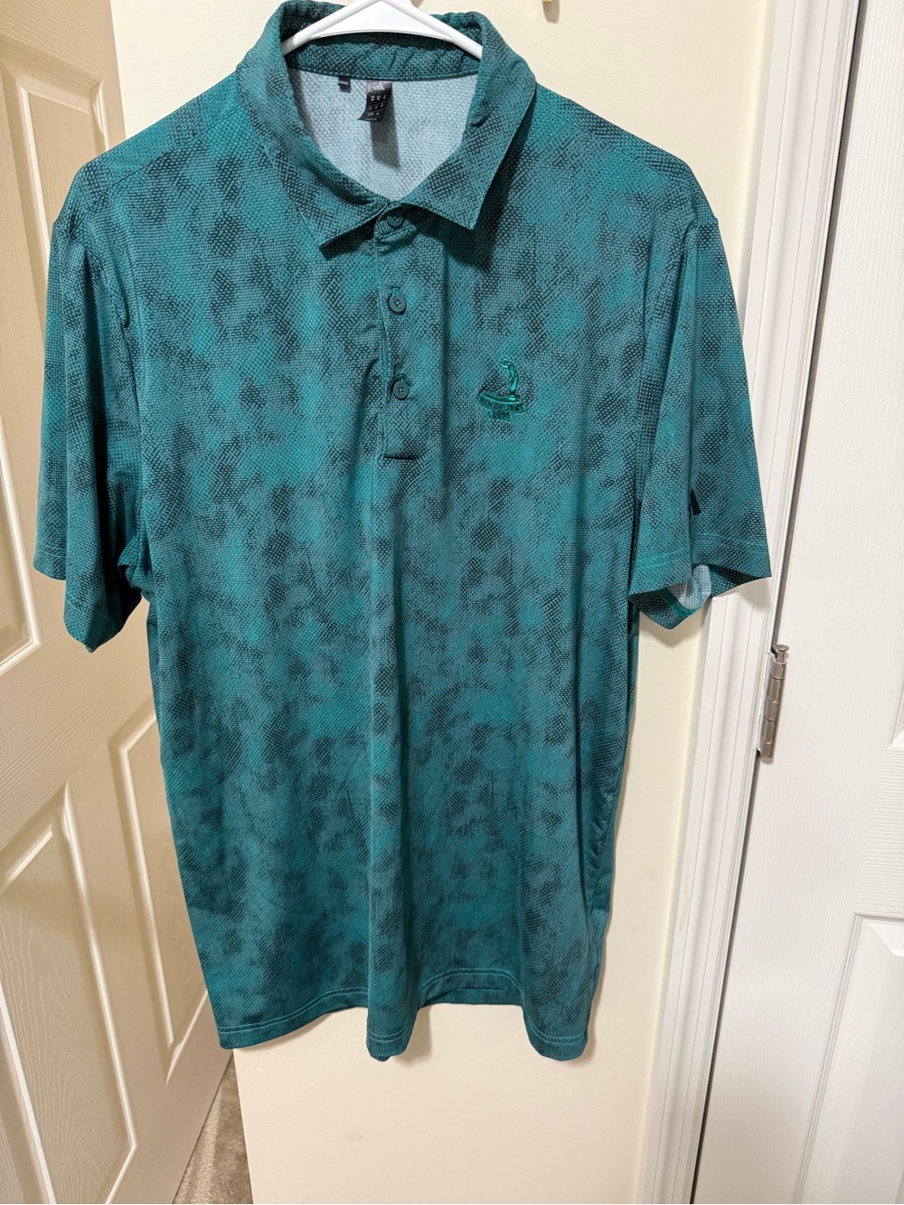 Men's Adidas Teal Snake Pattern Short-Sleeve Polo Shirt Pinehurst Logo - Picture 1 of 6